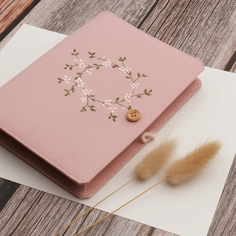 Carnet Brodé en Tissu Rose